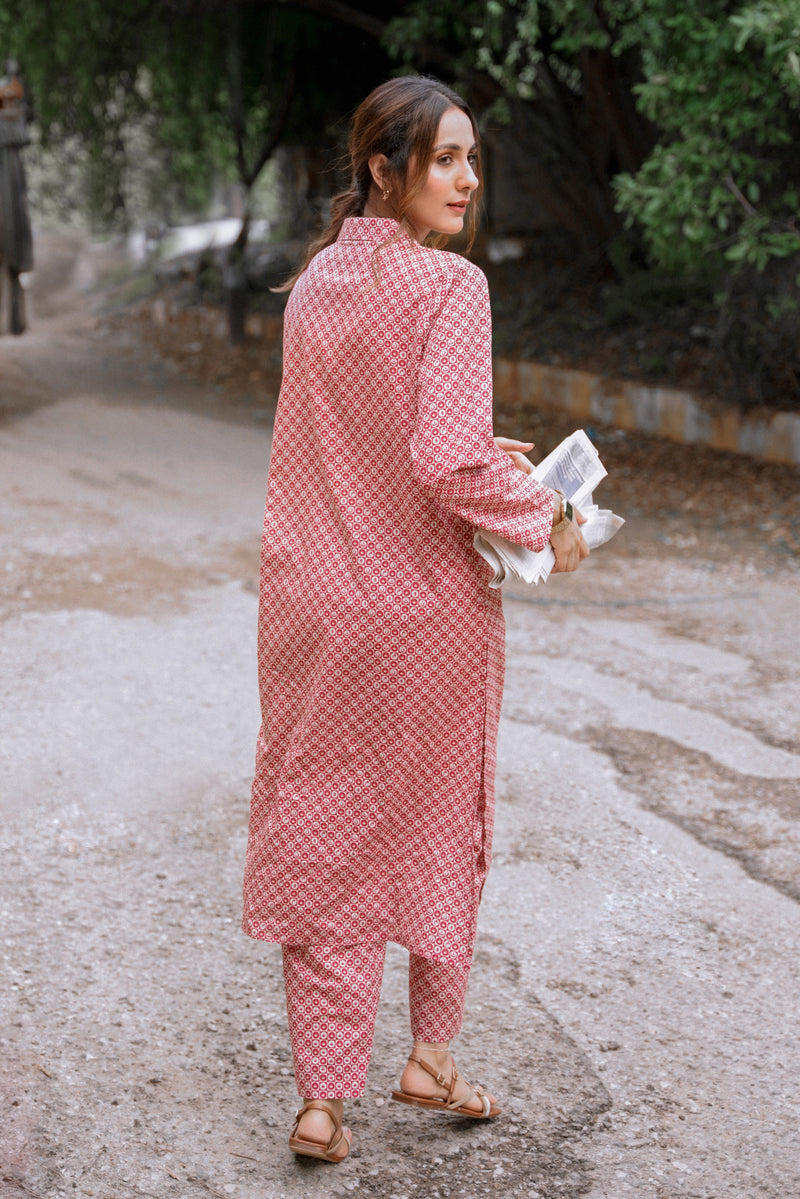 Red & White - Manto Blocks Co-Ord Set